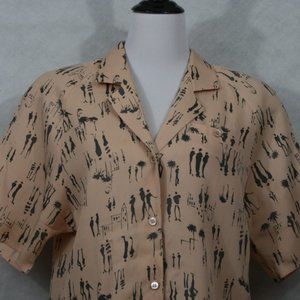 Vintage 70's Liz Claiborne Coral Pink Rayon Short Sleeve 2-pc Pantsuit SZ M EUC